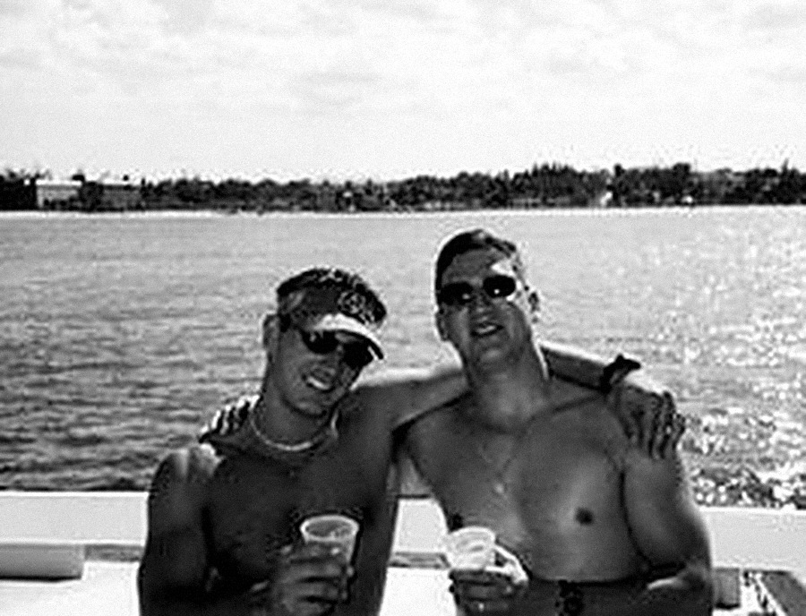 Todd Altieri and Nick on Todd's wedding cruise in 2000